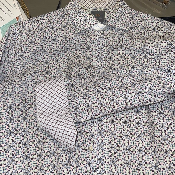 Thomas Dean Men’s XL Button-Down Shirt Geometric Floral Print Long Sleeve - Picture 4 of 6